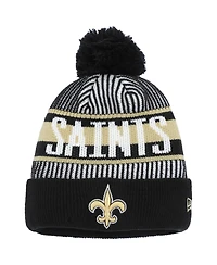 New Era Big Boys and Girls Black New Orleans Saints Striped Cuffed Pom with Knit Hat