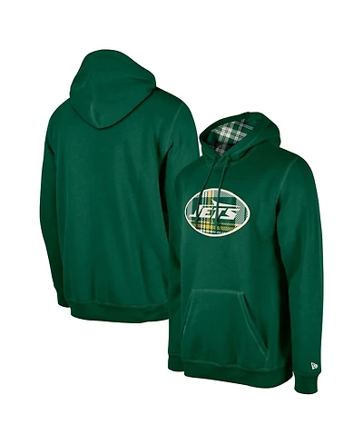 New Era Men's Green York Jets 3rd Down Plaid Pullover Hoodie