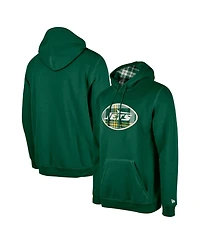 New Era Men's Green York Jets 3rd Down Plaid Pullover Hoodie