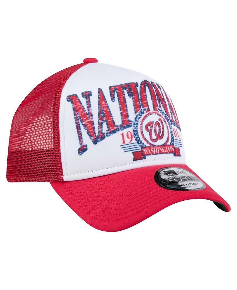New Era Men's Red Washington Nationals Distressed 9FORTY A-Frame Adjustable Trucker Hat