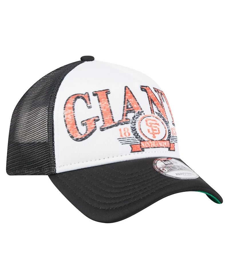 New Era Men's Black San Francisco Giants Distressed 9FORTY A-Frame Adjustable Trucker Hat