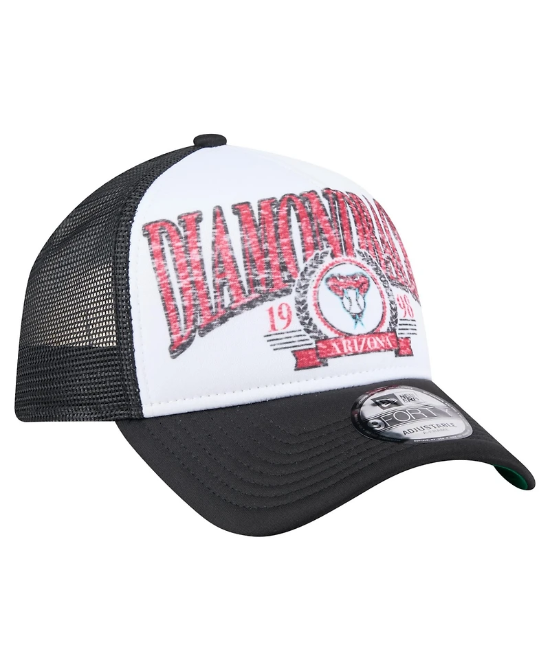 New Era Men's Black Arizona Diamondbacks Distressed 9FORTY A-Frame Adjustable Trucker Hat