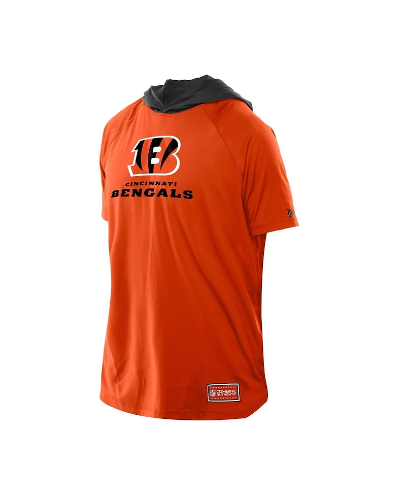 New Era Men's Orange Cincinnati Bengals Combine Authentic Hooded Raglan Short-Sleeve T-Shirt
