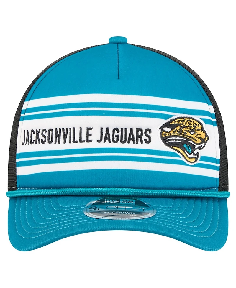 New Era Men's Teal Jacksonville Jaguars Throwback Linear A-Frame 9FORTY Adjustable Hat