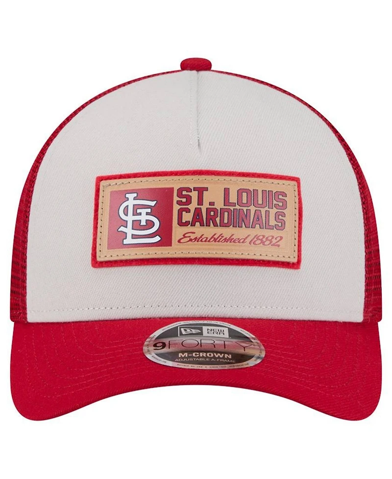 New Era Men's Stone/Red St. Louis Cardinals Text A-Frame Trucker 9FORTY Hat