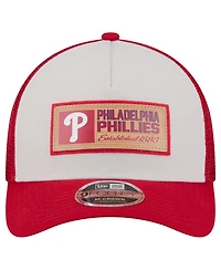 New Era Men's Stone/Red Philadelphia Phillies Text A-Frame Trucker 9FORTY Hat