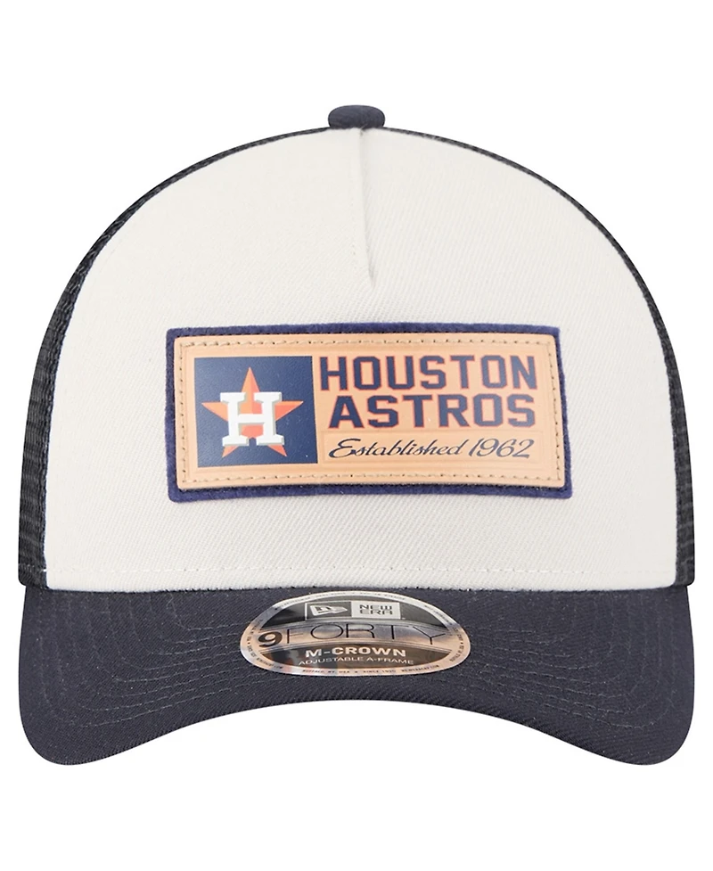 New Era Men's Stone/Navy Houston Astros Text A-Frame Trucker 9FORTY Hat