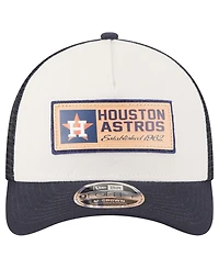 New Era Men's Stone/Navy Houston Astros Text A-Frame Trucker 9FORTY Hat