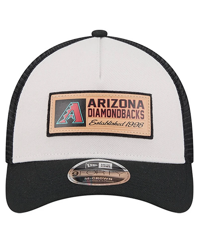 New Era Men's Stone/Black Arizona Diamondbacks Text A-Frame Trucker 9FORTY Hat