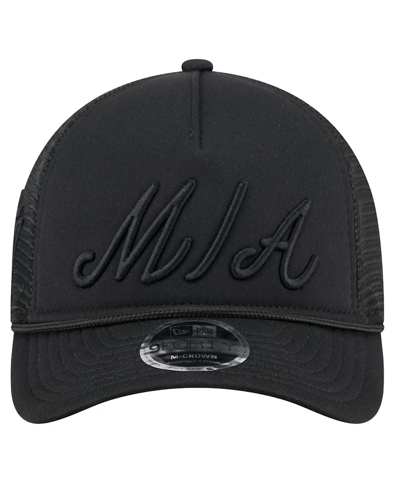 New Era Men's Black Miami Marlins City Initial 9FORTY A-Frame M-Crown Adjustable Trucker Hat