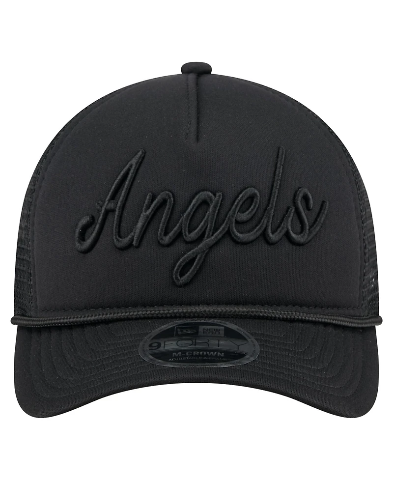 New Era Men's Black Los Angeles Angels City Initial 9FORTY A-Frame M-Crown Adjustable Trucker Hat