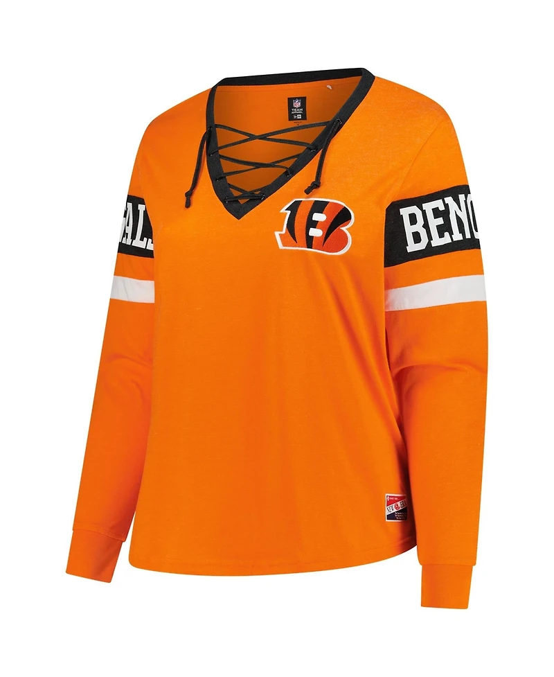 New Era Women's Plus Cincinnati Bengals Long-Sleeve Lace-Up Cotton-Blend T-Shirt