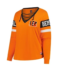 New Era Women's Plus Cincinnati Bengals Long-Sleeve Lace-Up Cotton-Blend T-Shirt
