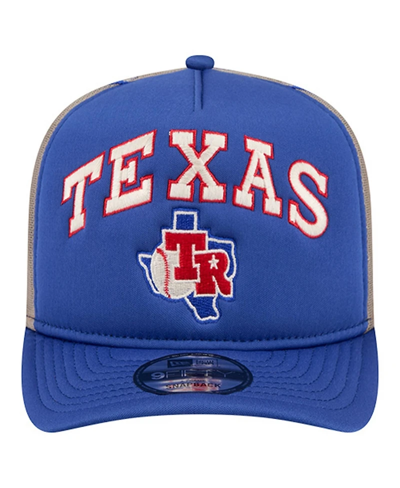 New Era Men's Royal Texas Rangers Vintage Arched Foam Front 9FIFTY A-Frame Adjustable Trucker Hat