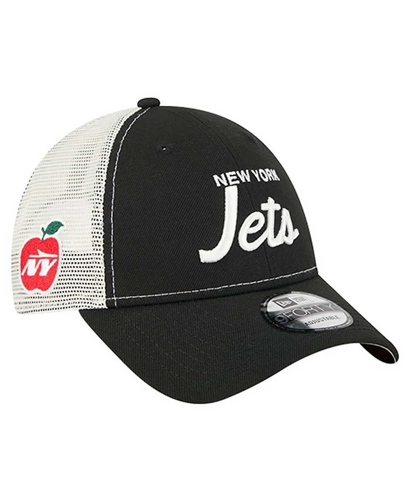 New Era Men's Black New York Jets Apple Trucker 9FORTY Adjustable Hat