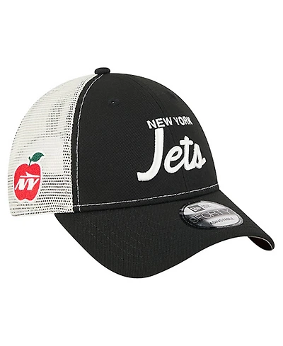 New Era Men's Black New York Jets Apple Trucker 9FORTY Adjustable Hat