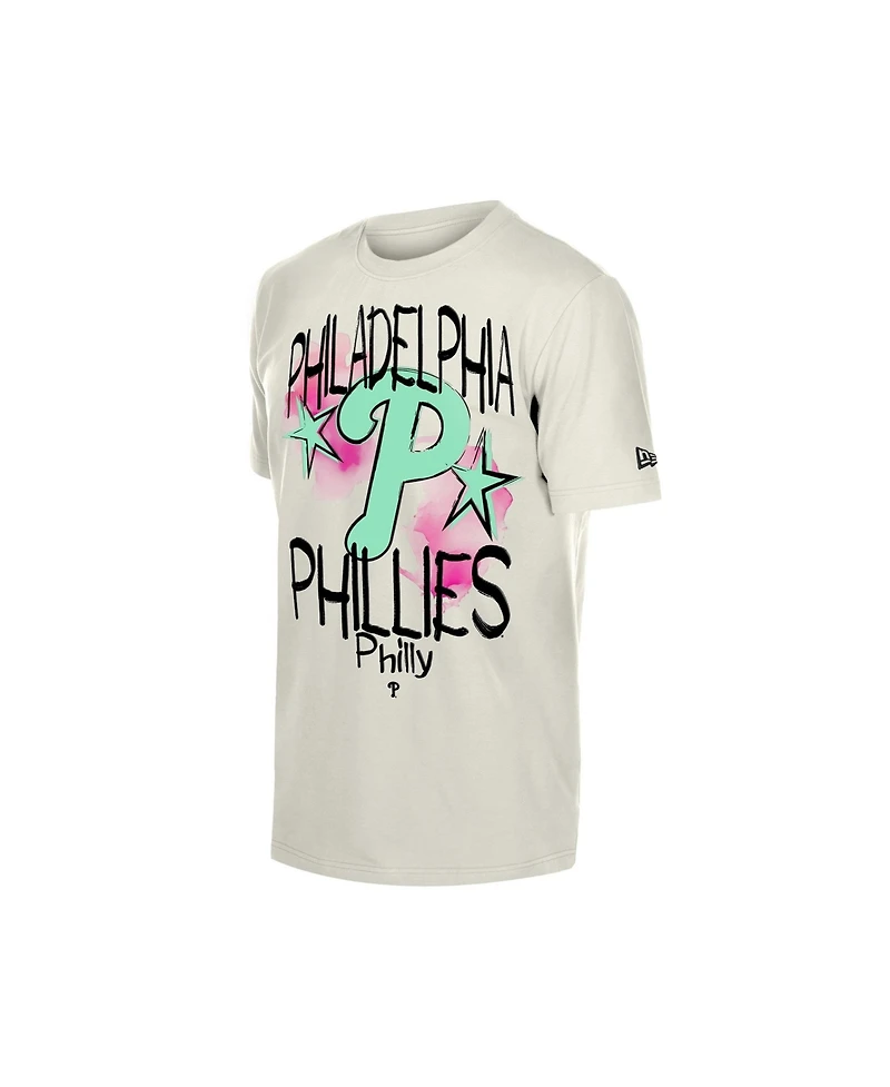 New Era Men's Cream Philadelphia Phillies Lifestyle Punk Core T-Shirt