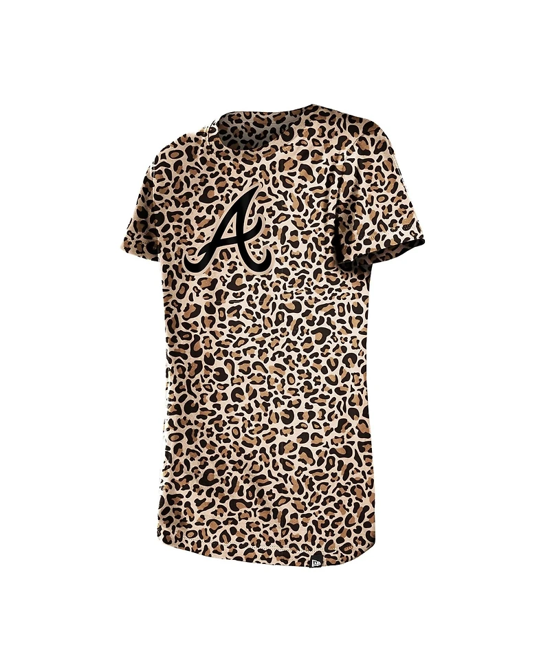 New Era Big Girls Brown Atlanta Braves Leopard T-Shirt