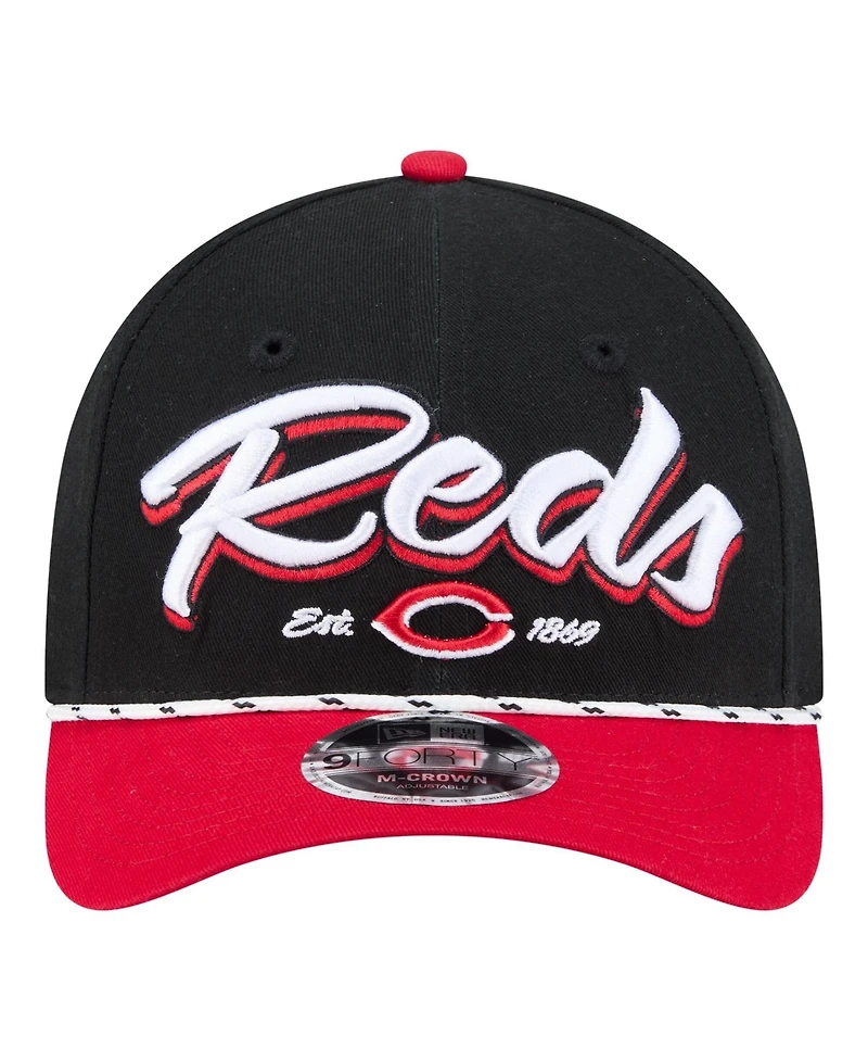 New Era Men's Black/Red Cincinnati Reds Team Loyal 9FORTY M-Crown Adjustable Hat