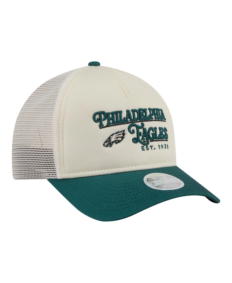 New Era Women's Cream/Green Philadelphia Eagles Retro A-Frame 9FORTY Adjustable Hat