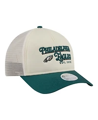 New Era Women's Cream/Green Philadelphia Eagles Retro A-Frame 9FORTY Adjustable Hat