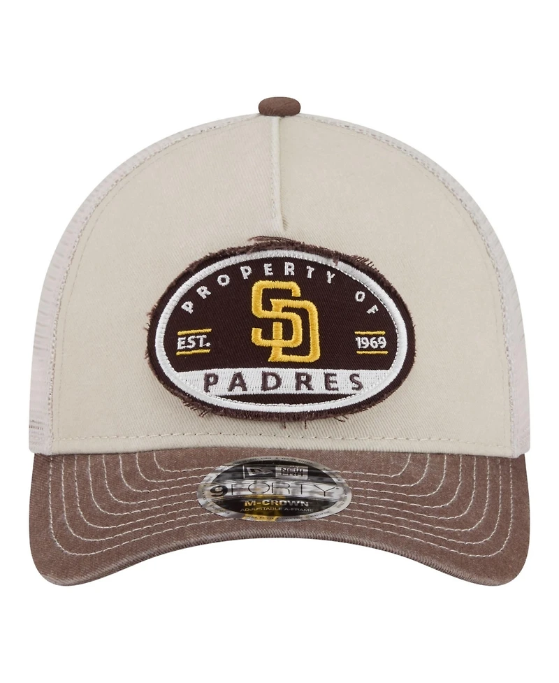 New Era Men's Light Beige/Brown San Diego Padres Frayed M-Crown A-Frame 9FORTY Trucker Adjustable Hat