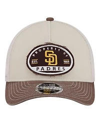 New Era Men's Light Beige/Brown San Diego Padres Frayed M-Crown A-Frame 9FORTY Trucker Adjustable Hat