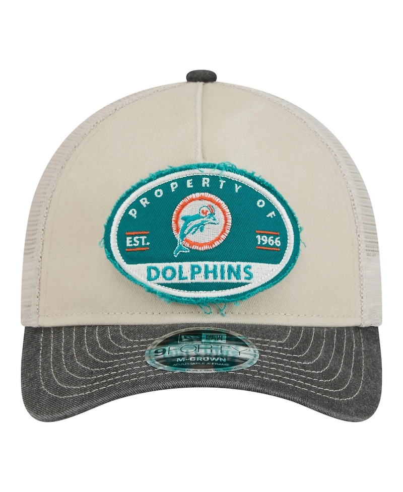 New Era Men's Natural Miami Dolphins Frayed M-Crown A-Frame 9FORTY Adjustable Hat