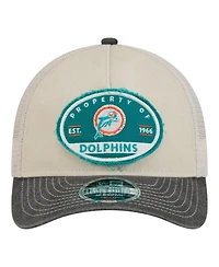 New Era Men's Natural Miami Dolphins Frayed M-Crown A-Frame 9FORTY Adjustable Hat