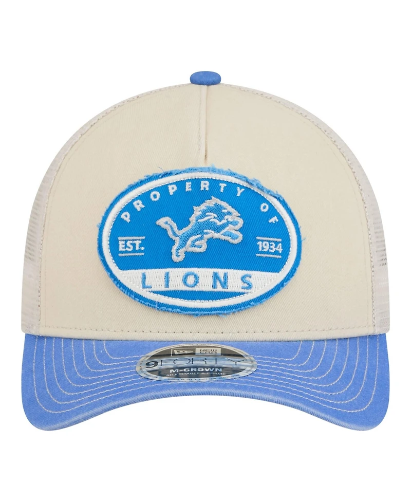New Era Men's Natural Detroit Lions Frayed M-Crown A-Frame 9FORTY Adjustable Hat