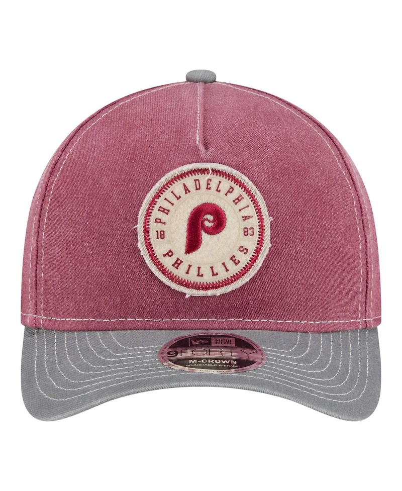 New Era Men's Burgundy/Gray Philadelphia Phillies Felt M-Crown 9FORTY Adjustable Hat