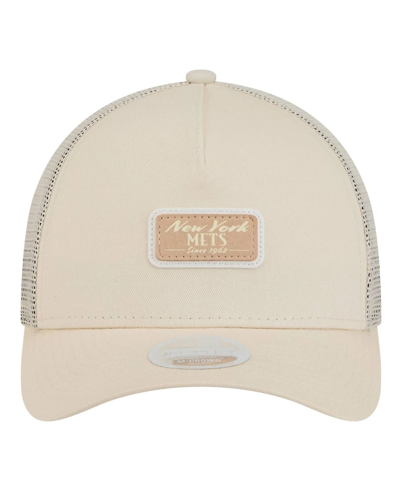 New Era Women's Light Beige New York Mets Tonal Patch 9FORTY M-Crown A-Frame Trucker Adjustable Hat