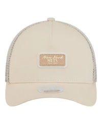 New Era Women's Light Beige New York Mets Tonal Patch 9FORTY M-Crown A-Frame Trucker Adjustable Hat