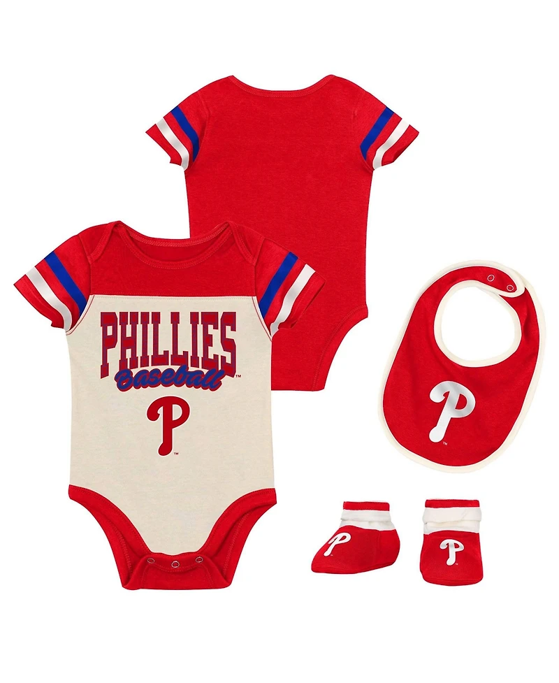 Outerstuff Baby Boys and Girls Red Philadelphia Phillies Up One Three-Piece Bodysuit, Bib Booties Set