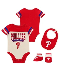 Outerstuff Baby Boys and Girls Red Philadelphia Phillies Up One Three-Piece Bodysuit, Bib Booties Set