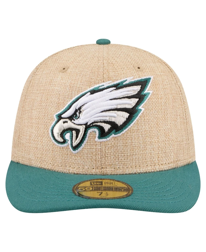 New Era Men's Natural/Midnight Green Philadelphia Eagles Pre-Curved Twine 59FIFTY Fitted Hat
