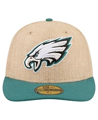 New Era Men's Natural/Midnight Green Philadelphia Eagles Pre-Curved Twine 59FIFTY Fitted Hat