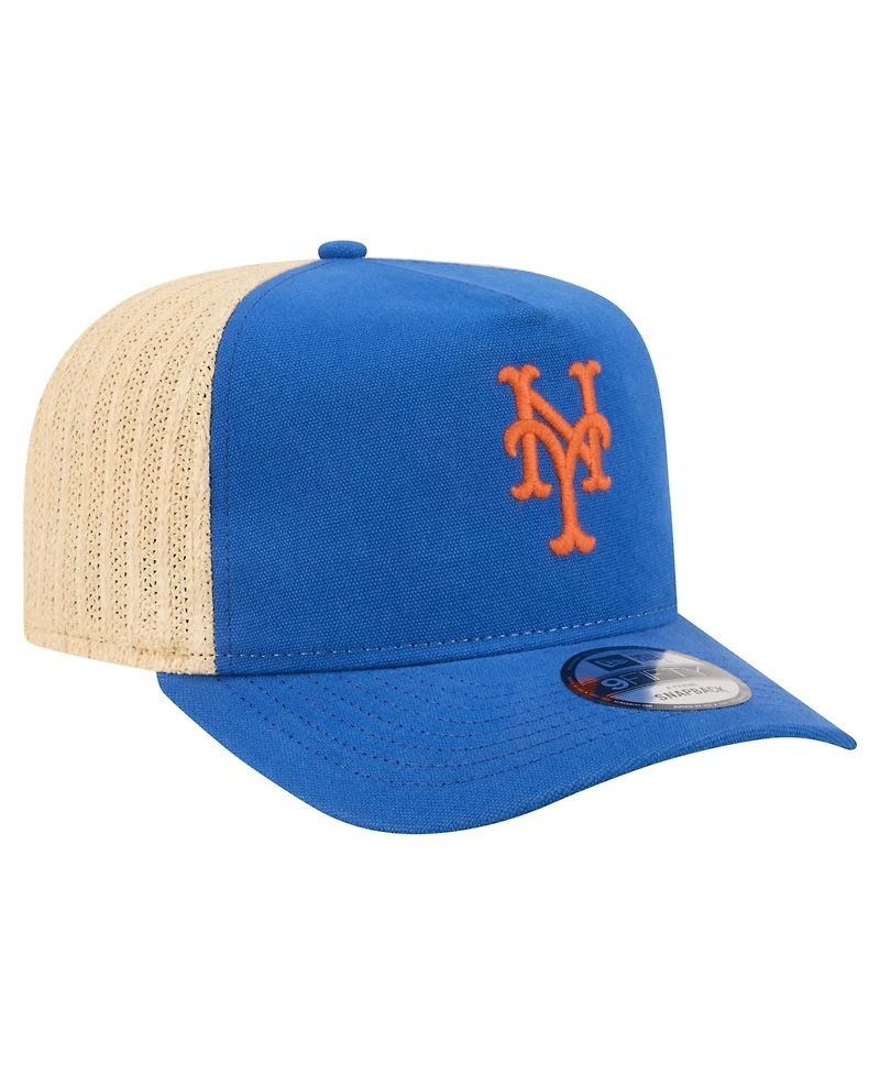 New Era Men's Royal/Natural New York Mets Grained 9FIFTY A-Frame Trucker Adjustable Hat