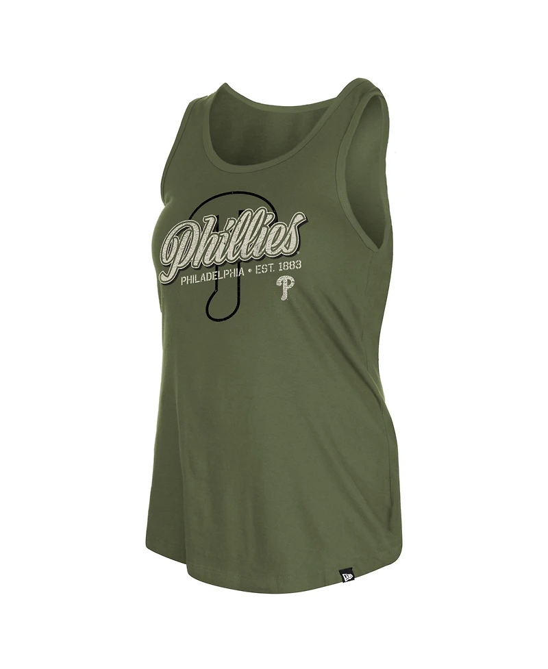 New Era Women's Philadelphia Phillies 2026 Armed Forces Day Distressed Screen Print Graphics Tank Top