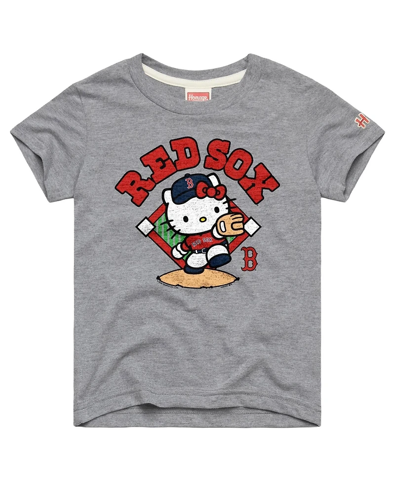 Homage Big Boys and Girls Gray Boston Red Sox Hello Kitty x Mlb Tri-Blend T-Shirt