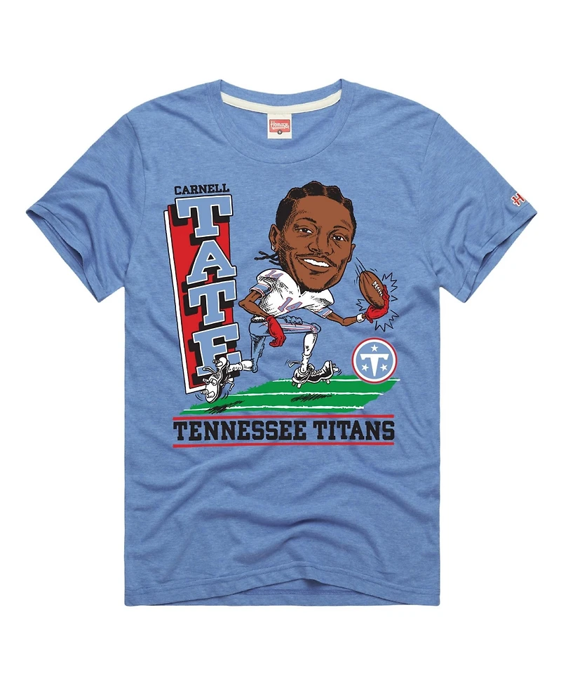 Homage Men's and Women's Carnell Tate Light Blue Tennessee Titans Caricature Player Graphic Tri-Blend T-Shirt