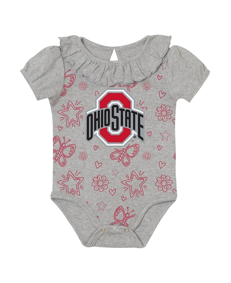 Outerstuff Baby Boys and Girls Scarlet/Gray Ohio State Buckeyes Two-Pack Playtime Ruffle Bodysuit Set