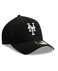 New Era Men's Black New York Mets Side Script 9FORTY A-Frame Trucker Adjustable Hat