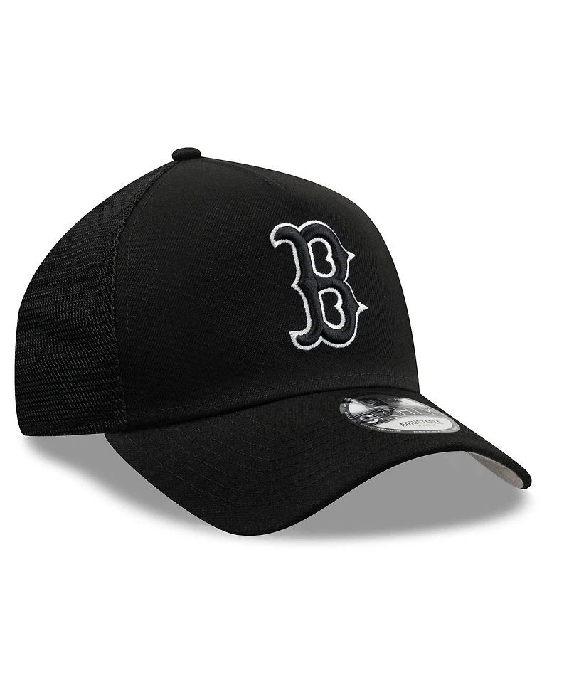 New Era Men's Black Boston Red Sox Side Script 9FORTY A-Frame Trucker Adjustable Hat