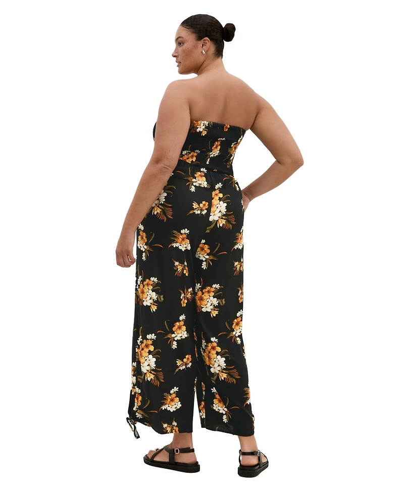 City Chic Plus Aruba Print Strapless Wide-Leg Jumpsuit