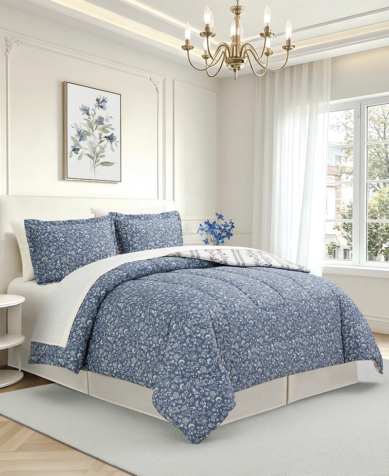 Macy's Floral Stripe Reversible Microfiber 8-piece Comforter Set