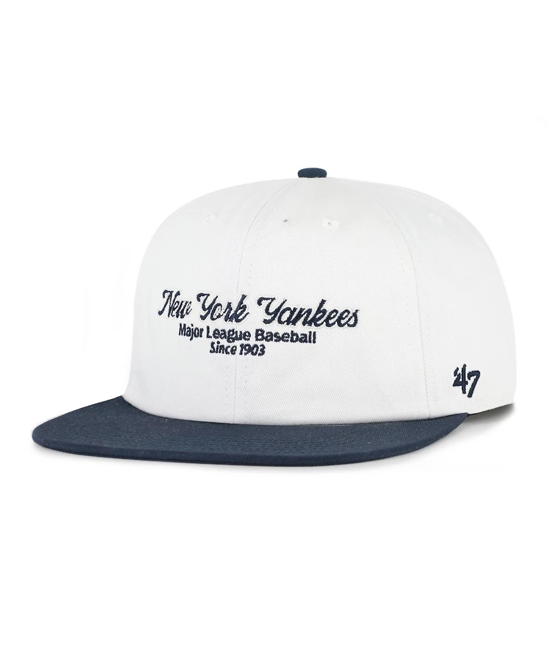 47 Brand Men's White/Navy New York Yankees Script Stack Relaxed Captain Snapback Hat