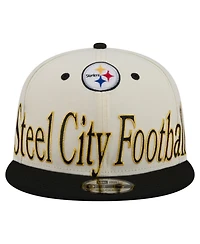 New Era Men's Cream Pittsburgh Steelers Oversized Slogan 9FIFTY Snapback Hat