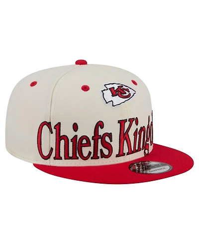 New Era Men's Cream Kansas City Chiefs Oversized Slogan 9FIFTY Snapback Hat