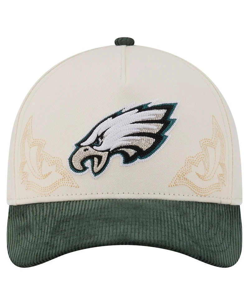 New Era Men's Cream/Midnight Green Philadelphia Eagles Western 9FORTY A-Frame Adjustable Hat